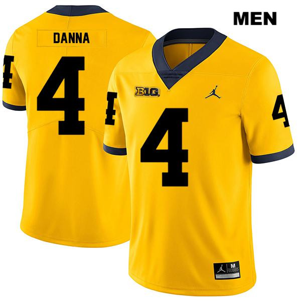 Men's NCAA Michigan Wolverines Michael Danna #4 Yellow Jordan Brand Authentic Stitched Legend Football College Jersey XD25Z81BC